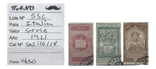 Lote532 Italia Serie Completa Año 1921 Sasonne#116/118 0