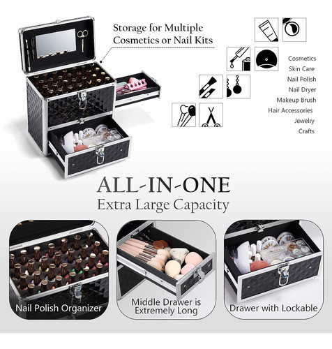 Estuche De Maquillaje Con Espejo, Cerradura Y Llaves, Negro 1