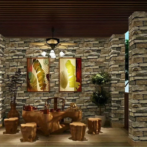 Papel Adhesivo Empapelar Marrón Piedra Rustica 1