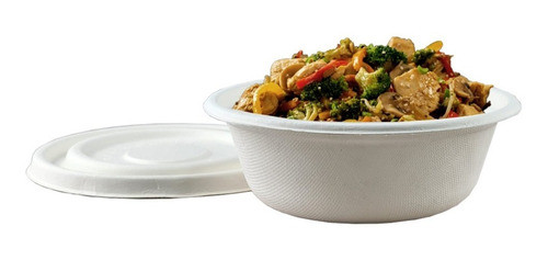 Bowl Compostable 500ml Con Tapa Bagazo De Caña X 50 U 0