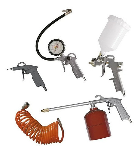 Kit De Aire Compresor 5 Pzs Inflador Pistola Pintar Omaha Cu 0