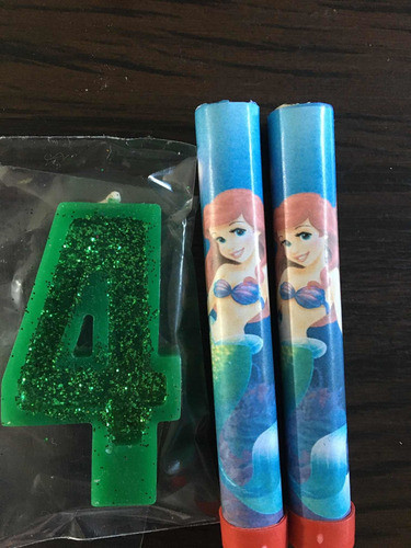 Set Velita Número Y 2 Bengalas Diseño La Sirenita Ariel 0