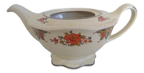 Antigua Tetera Loza Inglesa Wood´s Ivory Ware Flores Vintage 0