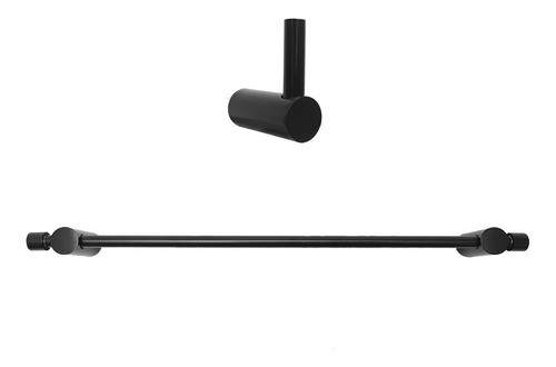 Kit Percha Toallero Barral Corto Accesorios Baño Negro 0
