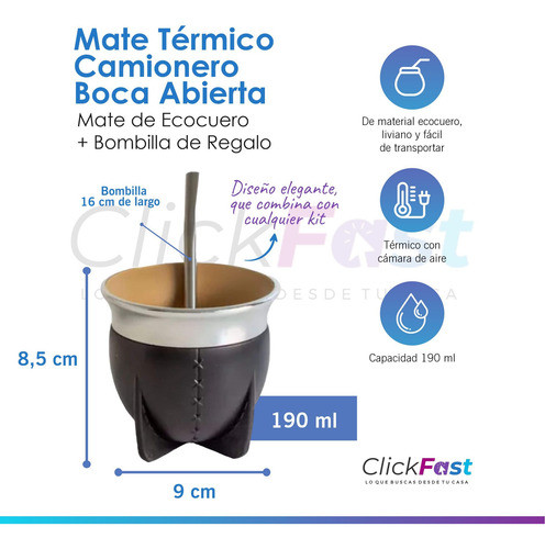 Set Matero Termo Media Manija Mate Termico Pampa Bombilla 1