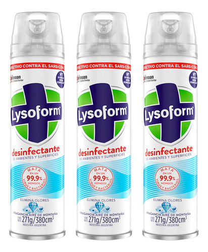 Lysoform Kit X3 Desinfectante Ambientes Aire Montaña 380cc 0