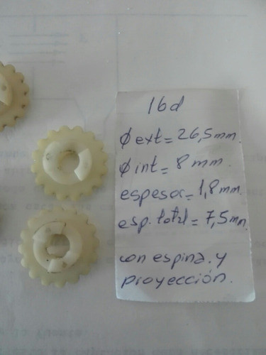 Piñon, Engranaje 16 Dientes. Nylon/ Plástico. 0