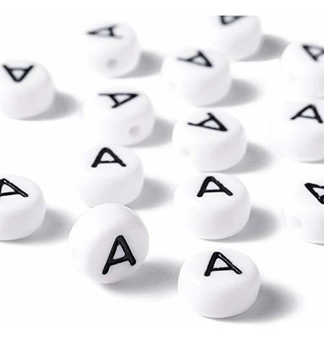Cuentas Redondas Blancas Con Letra A Negra X 100u  7mm 0