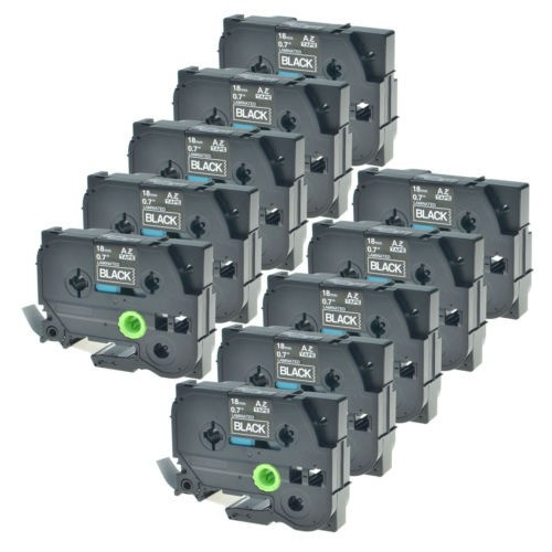 Blanco 10pk En Etiqueta Negra Cinta Tz Tze-345 18mm Para P-t 0
