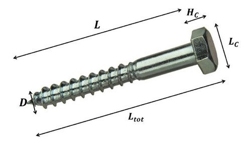 100u Tornillo Tirafondo Cabeza Hexagonal Zincado De 1/4 X 2-1/2 - Para Llave De 11mm O 7/16 - Hierro Sae 1010 1