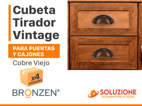 Cubeta Tirador Vintage Cobre Viejo 80x35mm X 4 Unidades 1