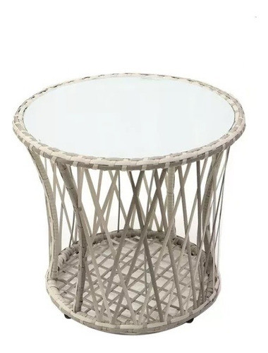 Mesa Auxiliar Moderna Acero Vidrio De Rattan Sintetico 0