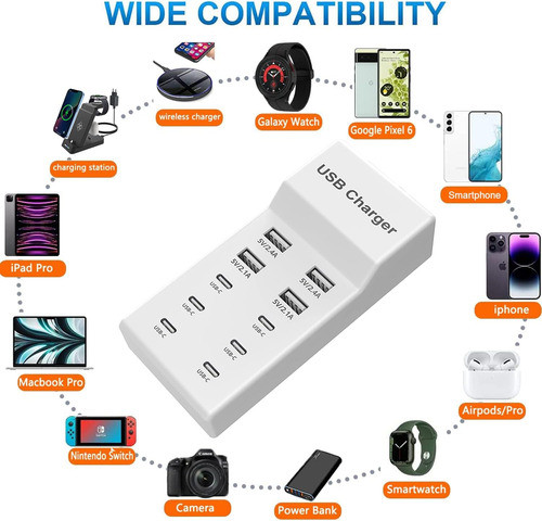 Estación Carga Usb 50w 10 Puertos 6-usb-c 4-usb 1
