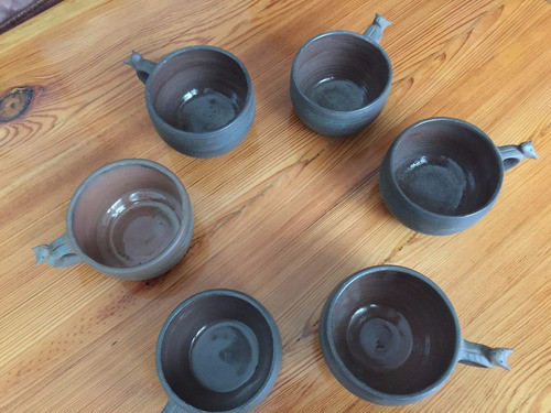 6 Tazas Manija Cabeza Gato Alfareria Terracota Barro Norteña 1