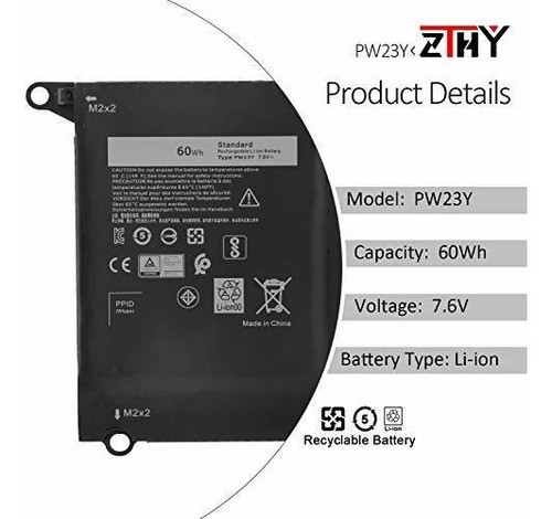 Zthy 60wh Pw23y Bateria Del Portatil Compatible Con Dell Xps 1