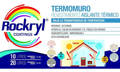 Pintura Aislante Termica Rockryl Termomuro 10 L 1