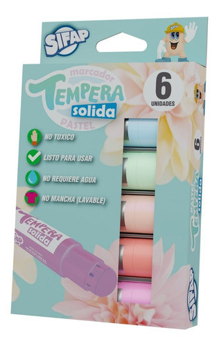Tempera Solida Sifap Pastel Crayon X 6 Unidades Retractil 0