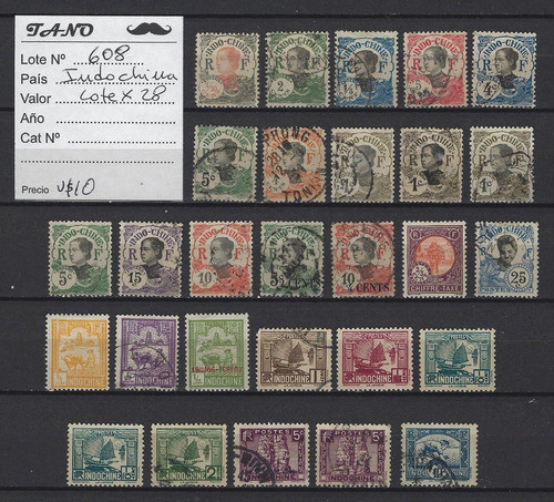 Lote608 Indochina Lote De 28 Estampillas Usadas Imperdible 0