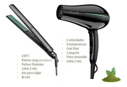 Planchita + Secador Combo Gama Aceites Esenciales Matcha 1