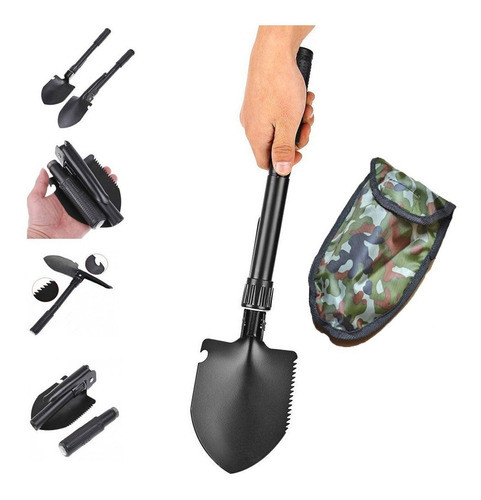 Pala Plegable Serrucho Camping Jardin Brujula Nieve Funda 0