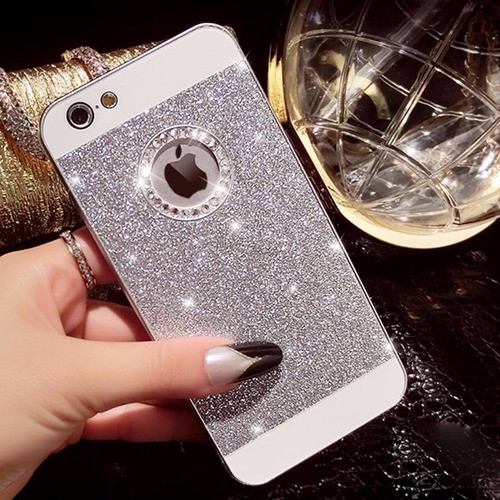 Funda Case I Phone 5 Y 5s Plata Glitter Brillante C/piedras 0