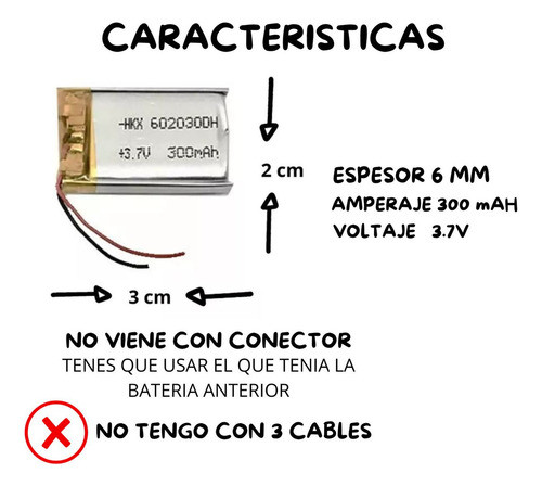 Bateria Auricular Dron Reloj Parlante 3.7v 300mah 602030 1