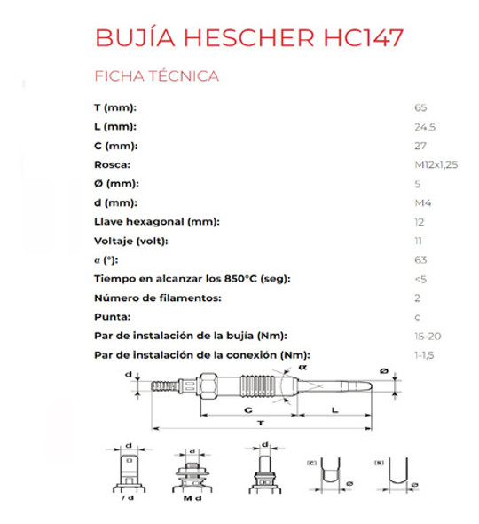 Bujia Precalentamiento Hescher 147 Palio Duna Uno 504 405 1