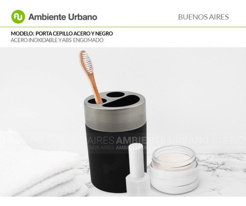 Vaso Porta Cepillo De Dientes Pasta Dental Negro Acero Inox 1