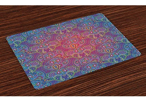 Lunarable Purple Place Mats Conjunto De 4 Boho Paisley Patte 0
