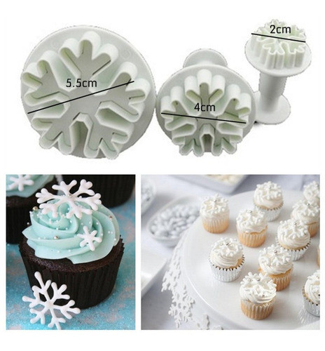 Cortante Expulsor Copos Nieve (x3 Uni) Fondant Pasta Goma 0