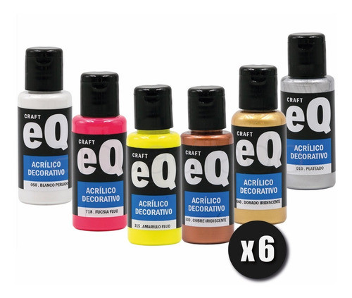 Pintura Acrilica Eq Arte 50cc Fluo O Metalizado X 6 Unidades 1