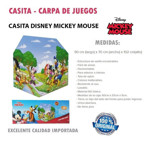Casita Carpa Mickey Facil De Armar 70x90x102 Cm Tm1 7722 Ttm 1