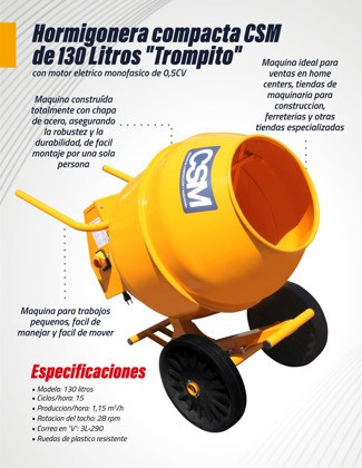 Hormigonera Compacta Super Reforzada Hermas 140l 1hp  - Ynte 0