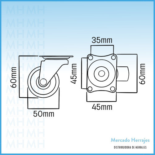 Rueda Blanca Base Giratoria 50 Mm X 4 Unidades 1