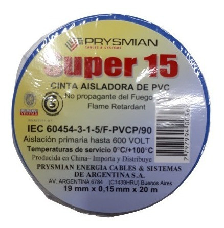 Pack X10 Cinta Aisladora Pvc Celeste X 20 Metros Prysmian 1
