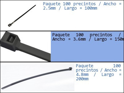 Paquete 100 Precintos Ancho = 3.6mm Largo = 150mm Agarre 1