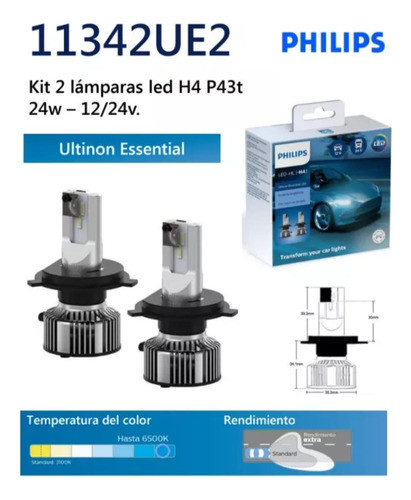 Kit Lampara H4 Led Philips Ultinon Essential 6500k 12/24 V 1