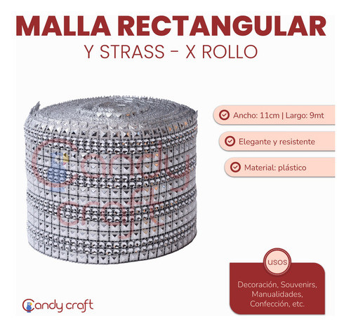 Malla Rectangular + Strass X Rollo 9 Metros - Art 1277 Falso 1