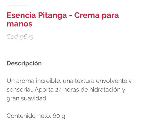 Crema De Manos Esencia Pitanga 60 G 1