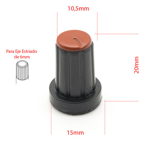 2 Perillas Potenciometro Rojas 15mm X 20mm Eje Estriado 1