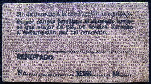 Antiguo Boleto Tren F. C. Oeste. Marzo 1943. 46185 1