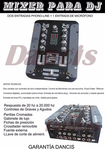 Consola Mixer Dj Entrada Phono Line Mic  Pre-escucha Dancis 1