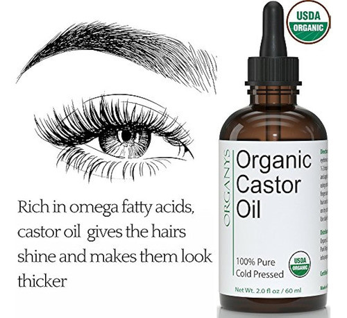 Aceite De Ricino Orgánico 2oz, Para Unas Pestañas Y Cejas Má 1