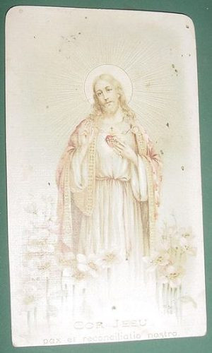 Religion Tarjeta Litografia Antigua Cor Jesu Pax - Escrita 0