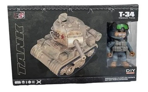 Tanque T-34 Con Muñeco Articulado De Combate Militar 0