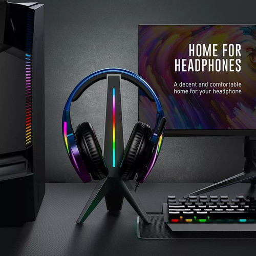 Soporte Para Auriculares Luces Led Rgb Con 2 Puertos Usb 1