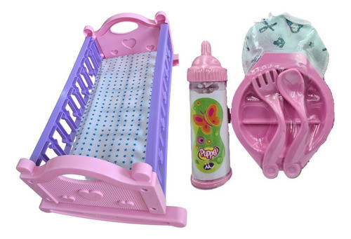 Set De Cuna Cunita Con Mamadera Magica Y Acc Rosa/celeste 0