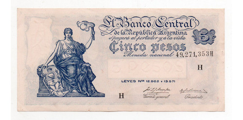 Billete 5 Pesos Moneda Nacional Progreso Bottero 1873 Ex+ 0
