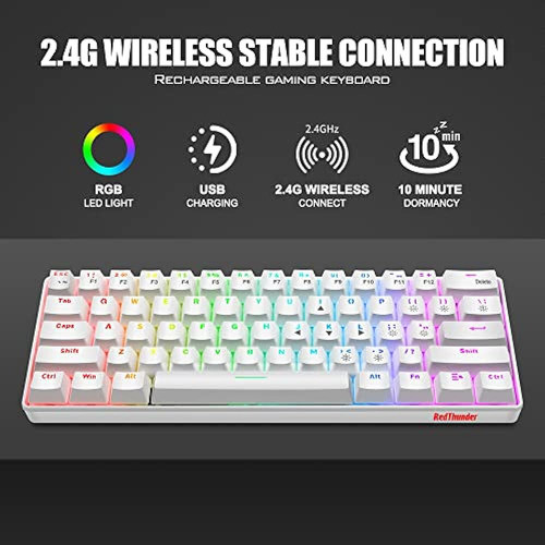 Teclado Mecánico Inalámbrico Redthunder 60%, Batería Recarga 1