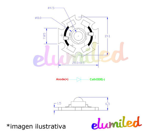20 Leds 1w Rojo High Power Alta Potencia Estrella 1